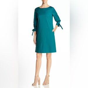 Lafayette 148 New York Dress NWT Paige Tie Cuff Shift L Green career Luxury